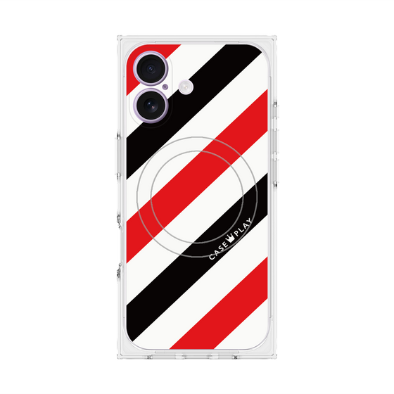 Premium Square Case with MagSafe［ Big Stripe - Red × Black ］
