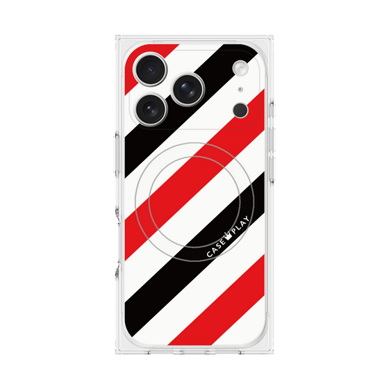 Premium Square Case with MagSafe［ Big Stripe - Red × Black ］