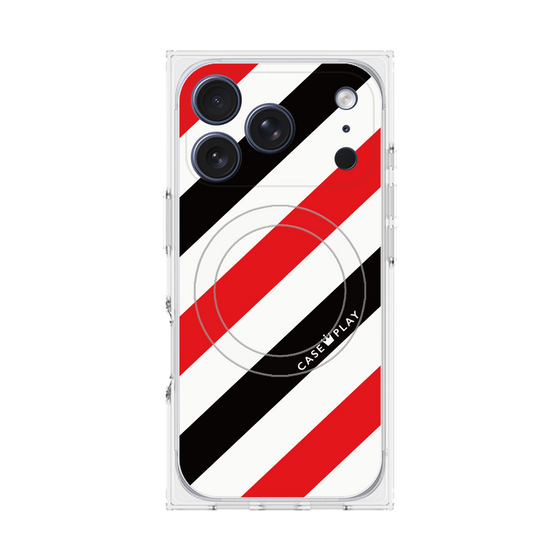 Premium Square Case with MagSafe［ Big Stripe - Red × Black ］