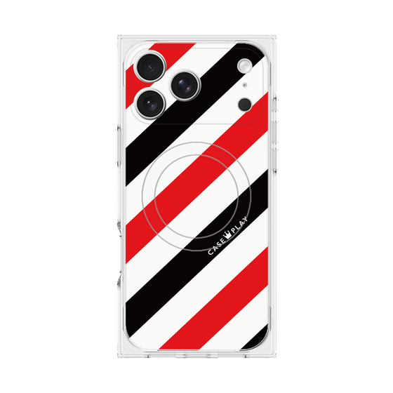 Premium Square Case with MagSafe［ Big Stripe - Red × Black ］
