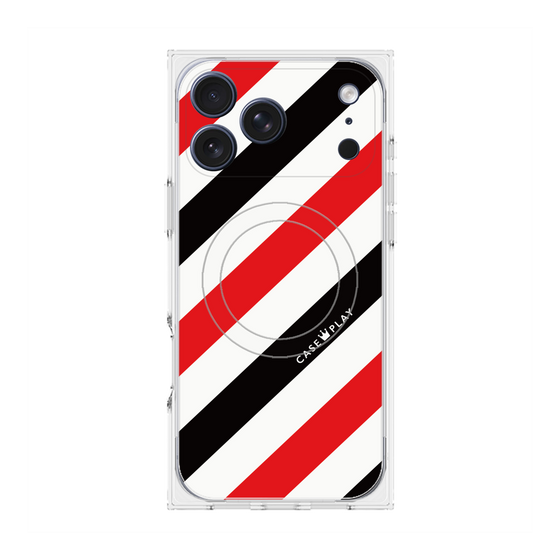 Premium Square Case with MagSafe［ Big Stripe - Red × Black ］