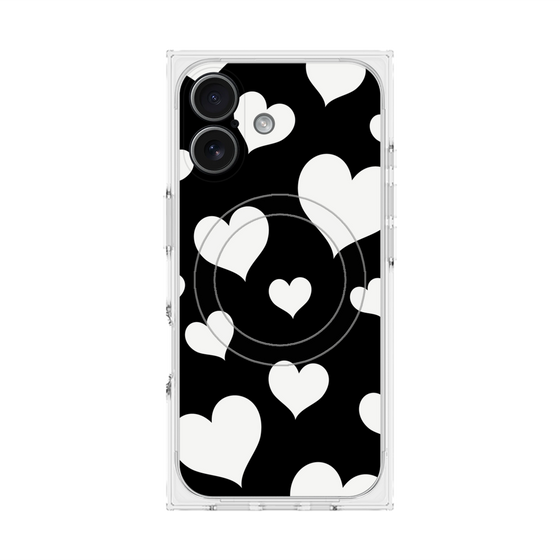 Premium Square Case with MagSafe［ Dot Hearts - Black ］