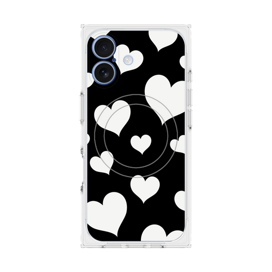 Premium Square Case with MagSafe［ Dot Hearts - Black ］