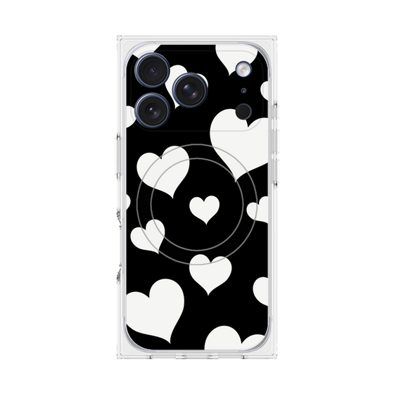 Premium Square Case with MagSafe［ Dot Hearts - Black ］