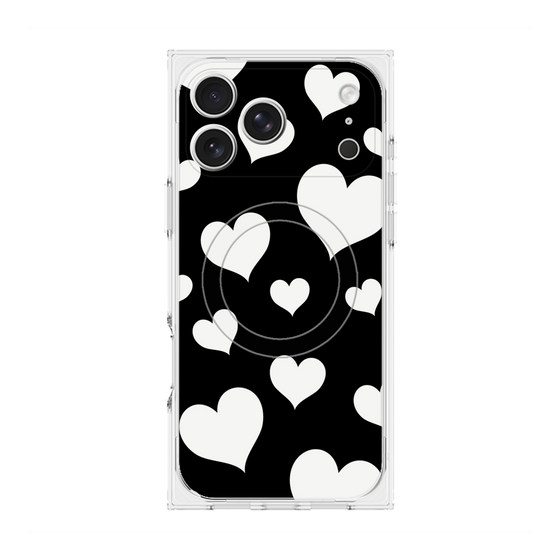 Premium Square Case with MagSafe［ Dot Hearts - Black ］