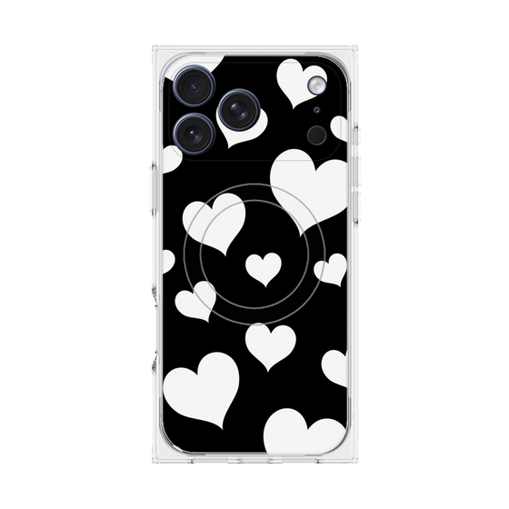 Premium Square Case with MagSafe［ Dot Hearts - Black ］