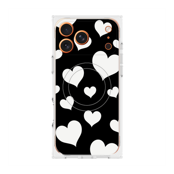 Premium Square Case with MagSafe［ Dot Hearts - Black ］