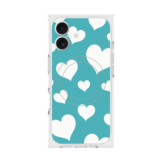 Premium Square Case with MagSafe［ Dot Hearts - Blue ］