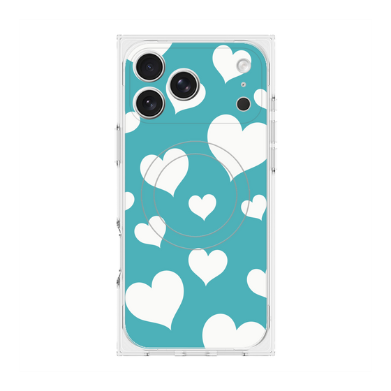 Premium Square Case with MagSafe［ Dot Hearts - Blue ］
