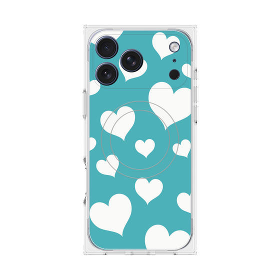 Premium Square Case with MagSafe［ Dot Hearts - Blue ］