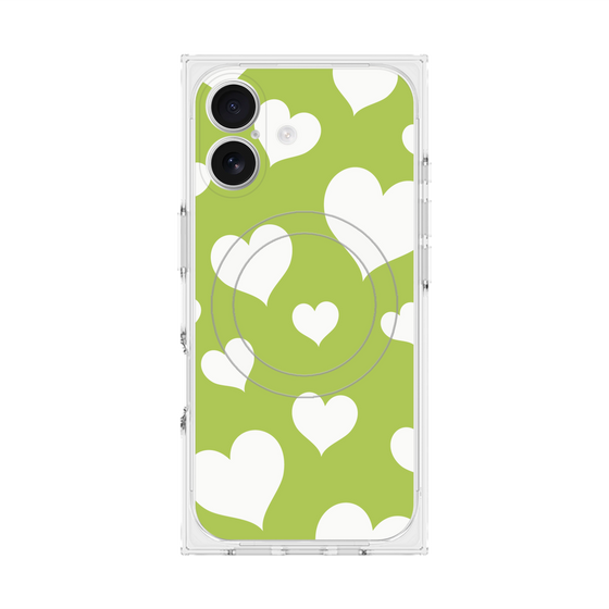 Premium Square Case with MagSafe［ Dot Hearts - Green ］