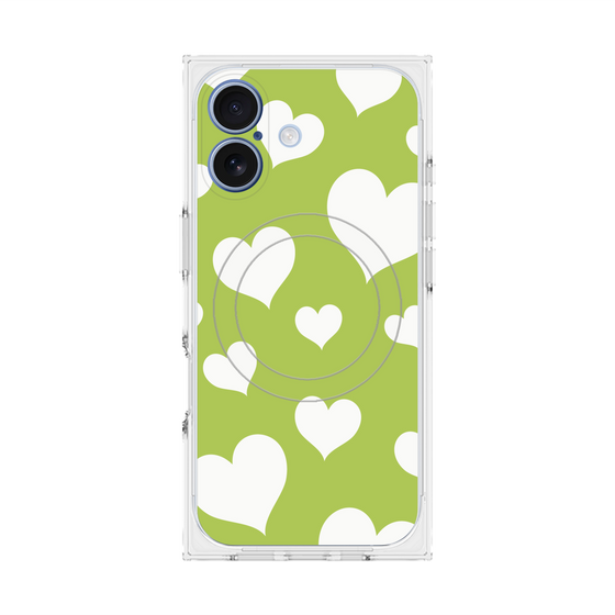 Premium Square Case with MagSafe［ Dot Hearts - Green ］