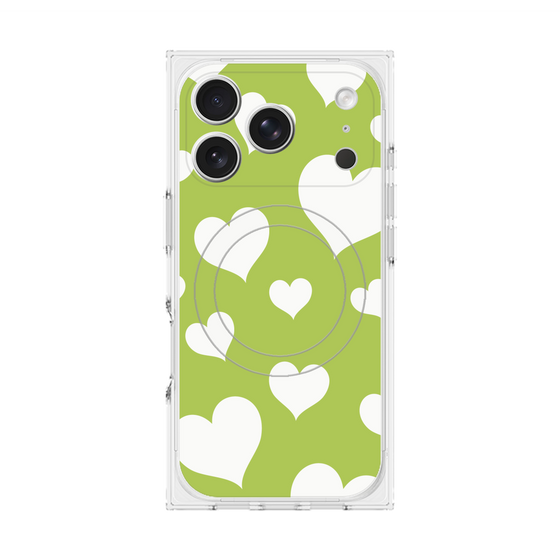 Premium Square Case with MagSafe［ Dot Hearts - Green ］