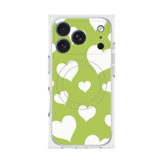 Premium Square Case with MagSafe［ Dot Hearts - Green ］
