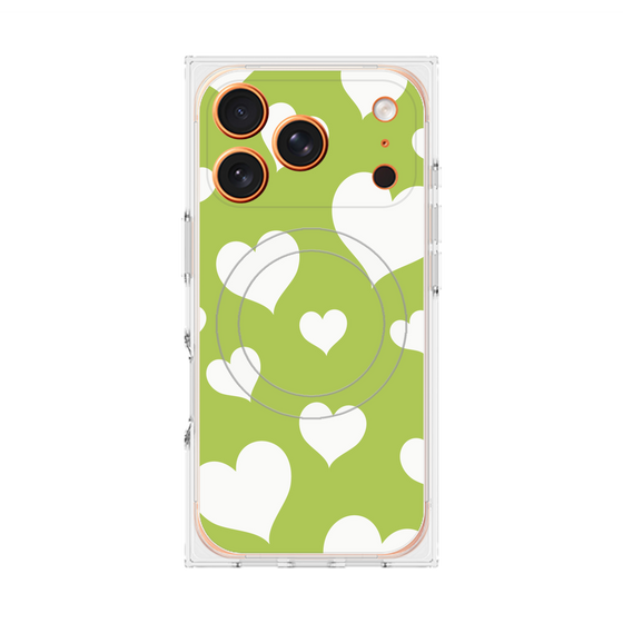 Premium Square Case with MagSafe［ Dot Hearts - Green ］