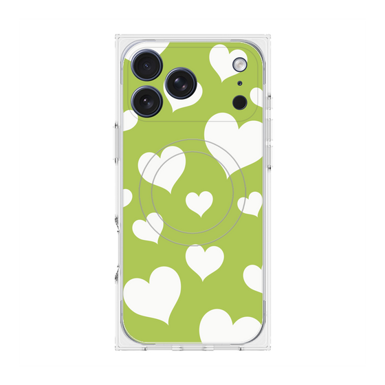 Premium Square Case with MagSafe［ Dot Hearts - Green ］