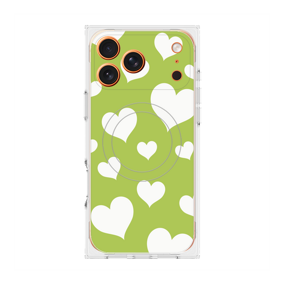 Premium Square Case with MagSafe［ Dot Hearts - Green ］