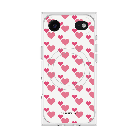 Premium Square Case with MagSafe［ Stripe Hearts - Pink ］