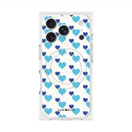 Premium Square Case with MagSafe［ Stripe Hearts - Blue ］