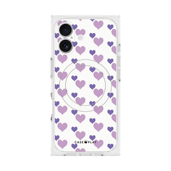Premium Square Case with MagSafe［ Stripe Hearts - Purple ］