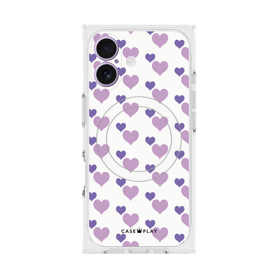 Premium Square Case with MagSafe［ Stripe Hearts - Purple ］