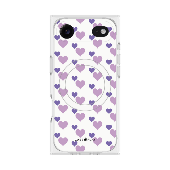 Premium Square Case with MagSafe［ Stripe Hearts - Purple ］