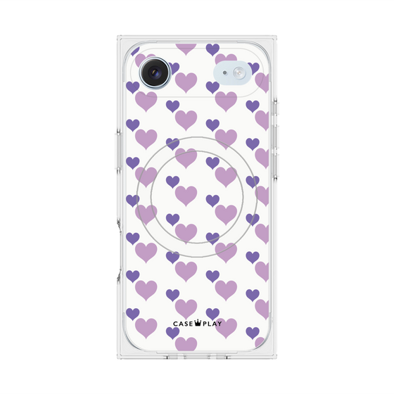 Premium Square Case with MagSafe［ Stripe Hearts - Purple ］