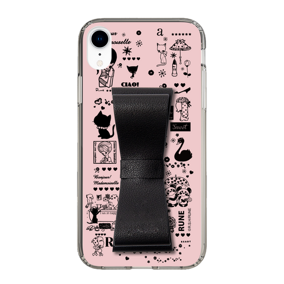 Slim Protection Case - STAND & RING RIBBON Black［ Rune Naito - RUNE Girl Retro & Modern - Pink ］