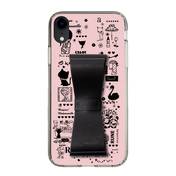 Slim Protection Case - STAND & RING RIBBON Black［ Rune Naito - RUNE Girl Retro & Modern - Pink ］