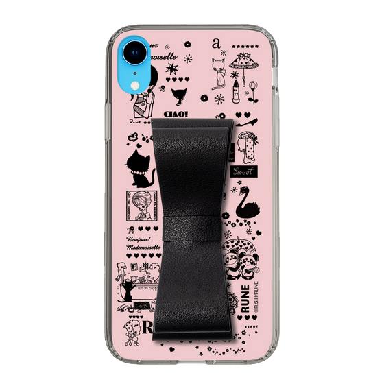 Slim Protection Case - STAND & RING RIBBON Black［ Rune Naito - RUNE Girl Retro & Modern - Pink ］