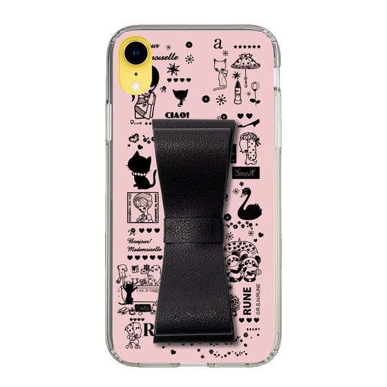 Slim Protection Case - STAND & RING RIBBON Black［ Rune Naito - RUNE Girl Retro & Modern - Pink ］