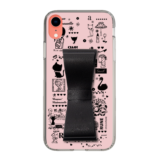 Slim Protection Case - STAND & RING RIBBON Black［ Rune Naito - RUNE Girl Retro & Modern - Pink ］