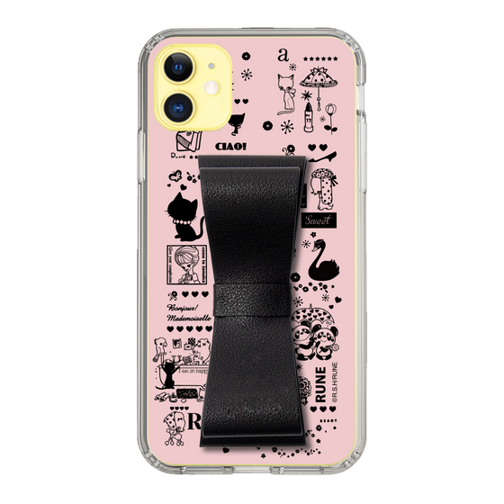 Slim Protection Case - STAND & RING RIBBON Black［ Rune Naito - RUNE Girl Retro & Modern - Pink ］