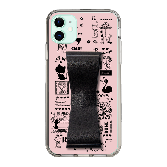 Slim Protection Case - STAND & RING RIBBON Black［ Rune Naito - RUNE Girl Retro & Modern - Pink ］