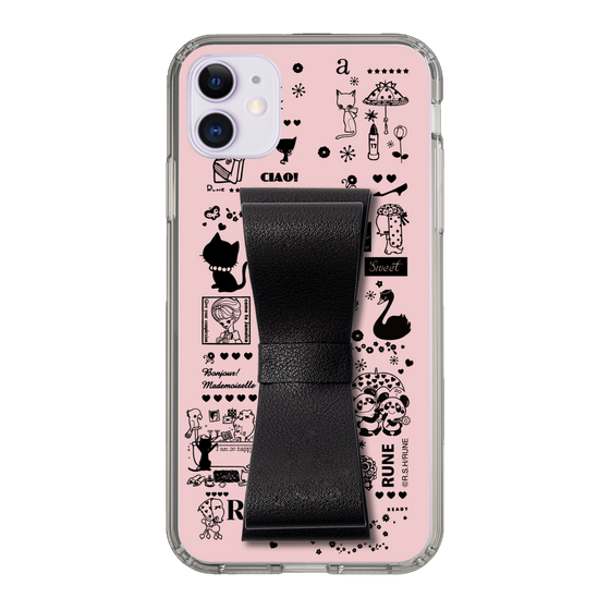 Slim Protection Case - STAND & RING RIBBON Black［ Rune Naito - RUNE Girl Retro & Modern - Pink ］