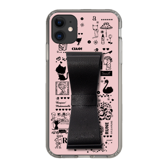 Slim Protection Case - STAND & RING RIBBON Black［ Rune Naito - RUNE Girl Retro & Modern - Pink ］
