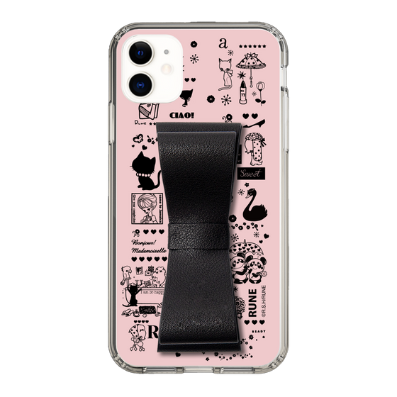 Slim Protection Case - STAND & RING RIBBON Black［ Rune Naito - RUNE Girl Retro & Modern - Pink ］