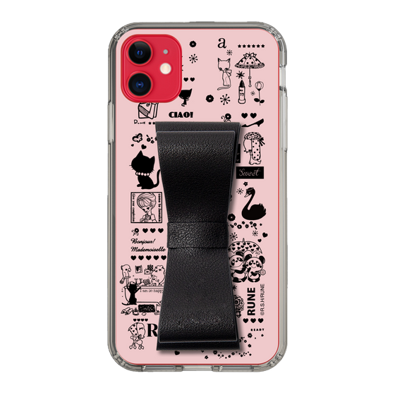 Slim Protection Case - STAND & RING RIBBON Black［ Rune Naito - RUNE Girl Retro & Modern - Pink ］
