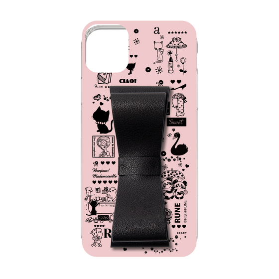Slim Protection Case - STAND & RING RIBBON Black［ Rune Naito - RUNE Girl Retro & Modern - Pink ］