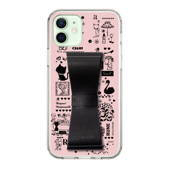 Slim Protection Case - STAND & RING RIBBON Black［ Rune Naito - RUNE Girl Retro & Modern - Pink ］