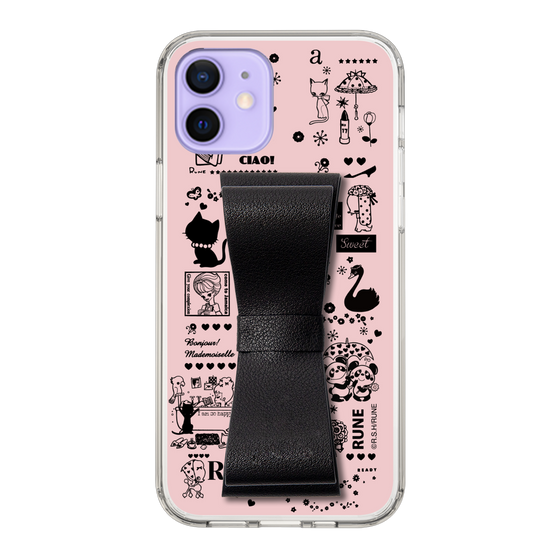 Slim Protection Case - STAND & RING RIBBON Black［ Rune Naito - RUNE Girl Retro & Modern - Pink ］