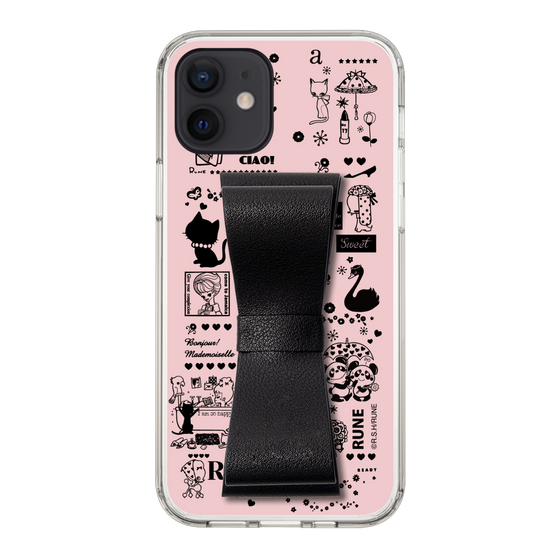 Slim Protection Case - STAND & RING RIBBON Black［ Rune Naito - RUNE Girl Retro & Modern - Pink ］