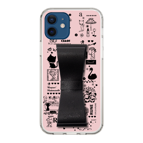 Slim Protection Case - STAND & RING RIBBON Black［ Rune Naito - RUNE Girl Retro & Modern - Pink ］