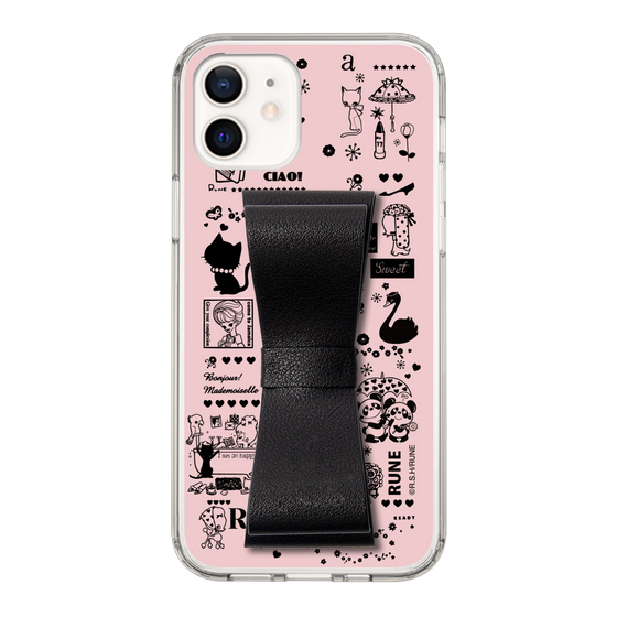 Slim Protection Case - STAND & RING RIBBON Black［ Rune Naito - RUNE Girl Retro & Modern - Pink ］