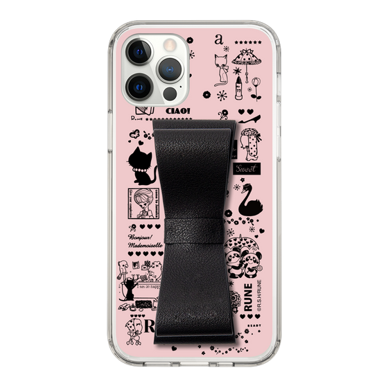 Slim Protection Case - STAND & RING RIBBON Black［ Rune Naito - RUNE Girl Retro & Modern - Pink ］