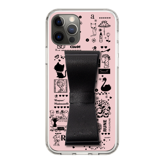 Slim Protection Case - STAND & RING RIBBON Black［ Rune Naito - RUNE Girl Retro & Modern - Pink ］
