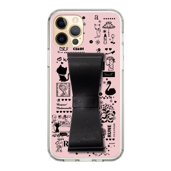 Slim Protection Case - STAND & RING RIBBON Black［ Rune Naito - RUNE Girl Retro & Modern - Pink ］