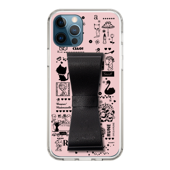 Slim Protection Case - STAND & RING RIBBON Black［ Rune Naito - RUNE Girl Retro & Modern - Pink ］