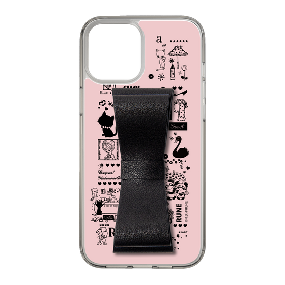 Slim Protection Case - STAND & RING RIBBON Black［ Rune Naito - RUNE Girl Retro & Modern - Pink ］