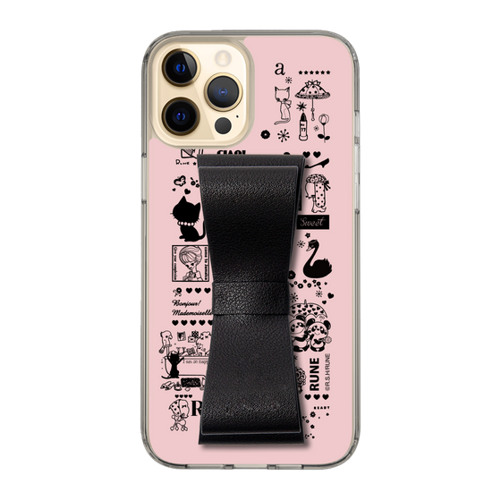 Slim Protection Case - STAND & RING RIBBON Black［ Rune Naito - RUNE Girl Retro & Modern - Pink ］